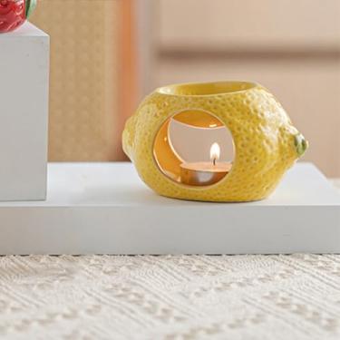 Imagem de COMZPLIFE Castiçal em forma de ovo de limão para decoração de casa, queimador de óleo essencial de cerâmica, queimador de cera derretida, difusor de aroma de incenso