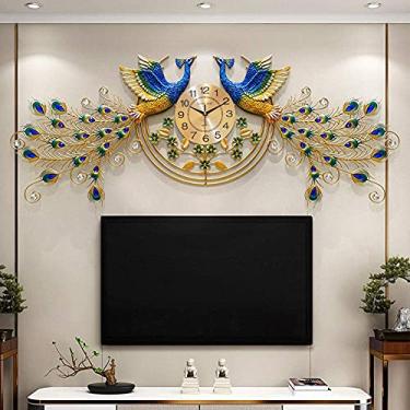Imagem de U5GAAALPPQ9 Relógio de parede grande com exibição de pavão relógio decorativo, relógios de parede de pavão diamante de cristal, relógios de parede grandes, relógio de pavão criativo de metal feito à