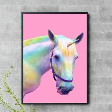 Imagem de Quadro Decorativo Cavalo Unicórnio 24X18Cm - Com Vidro