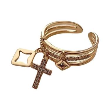 Imagem de Anel De Sol Feminino Em Aço Inoxidável Banhado a Ouro 18K Com Incrusta