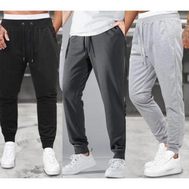 Imagem de Kit 3 Calças De Moletom Jogger Masculino Academia Treino Casual Flanel