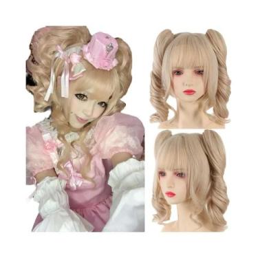 Imagem de Peruca Sintética Longa Cacheada Lisa Para Cosplay Lolita Com Dupla Rab