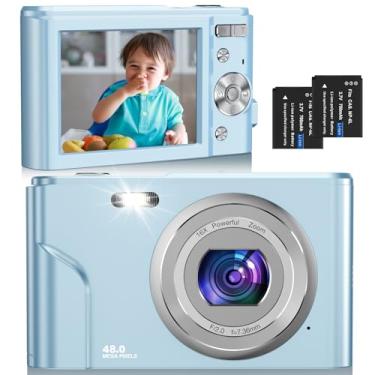 Imagem de Câmera digital, câmera digital infantil 1080p com zoom digital de 16x, lanterna, câmera digital compacta de apontar e fotografar para crianças, meninos, meninas, iniciantes, 2 baterias, carimbo de