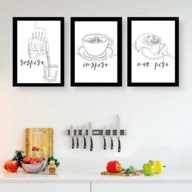 Imagem de Kit 3 Quadros Café Respira/Inspira/Não Pira 33Cm Com Vidro