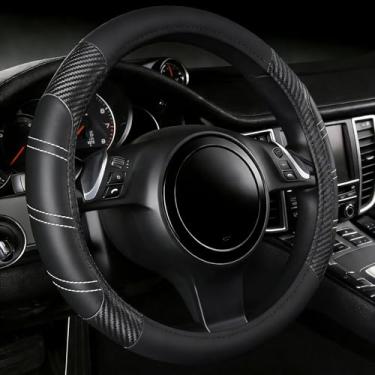 Imagem de NBTEPEM Capa de volante de carro, capas de volante esportivo de couro de microfibra de 36,8 a 38 cm, ajuste universal para a maioria dos carros, caminhões, SUV, Jeep, antiderrapante, seguro, macio