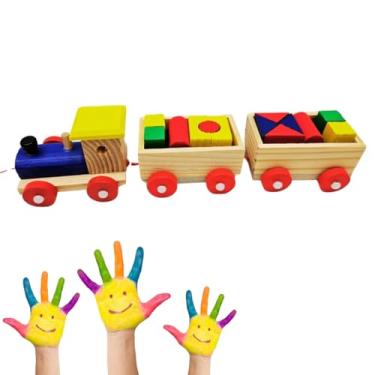 Imagem de Trem de Madeira com Blocos Coloridos 3 Vagões – Brinquedo Educativo Montessori Infantil – Encaixe, Construção e Coordenação Motora – Para Meninos e Meninas