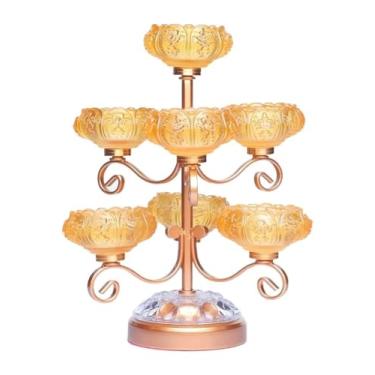 Imagem de Castiçal de cristal, castiçal de cristal, suporte de vela de candelabro, suporte de vela de lótus de vidro de cristal, decoração criativa s para decoração de casamento em casa peça central (cor: Ouro)
