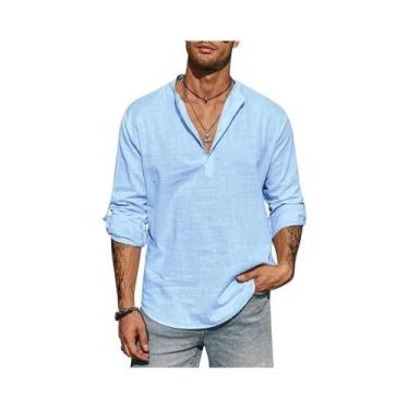 Imagem de Camisa Masculina Leve E Respirável De Manga Longa Em Algodão E Linho C