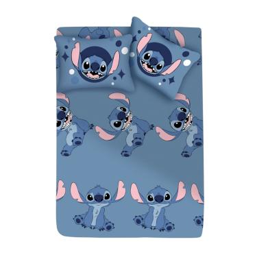 Imagem de Jogo de Cama Infantil Lilo & Stitch Disney Casal 3 Peças Lençol com Elástico e Fronhas