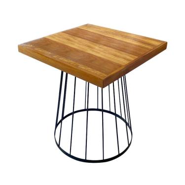 Imagem de Mesa Eiffel Cubo Quadrada Estilo Industrial Madeira Maciça E Ferro 0,90m Marrom