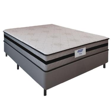 Imagem de Cama Box Casal Queen Gazin Com Molas Ensacadas Vibe 158x198x60cm Cinza/preto