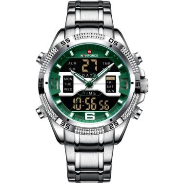 Imagem de Relógio Masculino Analógico Em Aço Inoxidável Display Led Digital A Prova Dágua Verde