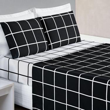Imagem de Jogo De Lençol Casal Padrão Austin Micropercal 200 Fios - 4 Peças Cor Xadrez Preto