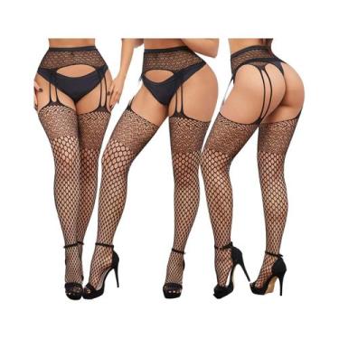 Imagem de Meias-calças De Rede Sexy Com Abertura Na Virilha Para Mulheres, Com L