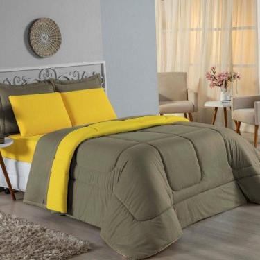 Imagem de Kit Edredom Dupla Face + Jogo De Lençol Queen Nobre 6 Peças Malha 100%