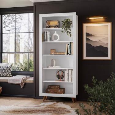 Imagem de Estante para Livros 6 Prateleiras Pés em Madeira Maciça Retrô - Qmovi