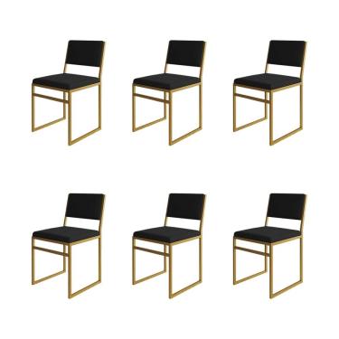 Imagem de Kit 6 Cadeiras Industrial Isa Veludo Preto Base Dourado para Mesa Sala Cozinha - Dourado/preto