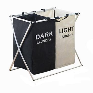 Imagem de Cesto De Roupa Suja Duplo Cromado Organizador Roupeiro Para Lavanderia Quarto E Banheiro