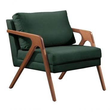 Imagem de Poltrona Decorativa Mona Luxo Base De Madeira Maciça Sala Recepção Veludo Verde Do Lar Móveis E Decoração
