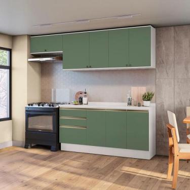 Imagem de Armário de Cozinha Completa 100% MDF 260cm Branco/Verde Celeste Kappes
