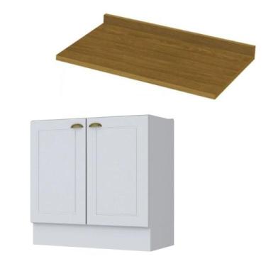 Imagem de Balcão Americana Henn 80cm com Tampo MDF 2 Portas para Cozinha, Branco