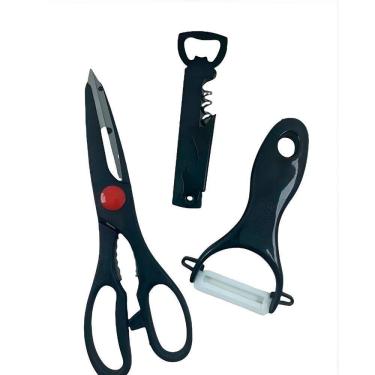 Imagem de Kit De Utensílios De Cozinha 3 Peças – Tesoura, Descascador E Abridor Praticidade E Ele...