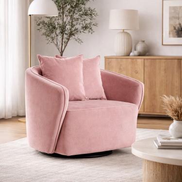Imagem de Poltrona para Sala de Estar Girátoria Veludo Antonela Rosa