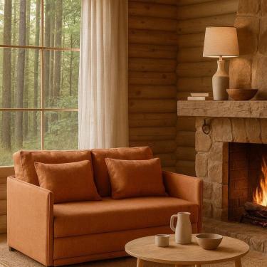 Imagem de Sofá-cama Casal 152cmx90cm Linho Charlie Terracota