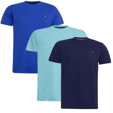 Imagem de Kit Camiseta Industrie Básica Bordada França Clássico  Algodão Premium Masculina 3 peças Cores-Masculino