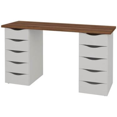 Imagem de Escrivaninha Mesa Home Office 10 Gavetas Due II - Artany, Branco e Nog