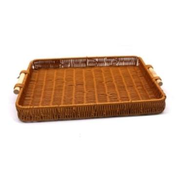 Imagem de Bandeja Trançada Organizador Cesto Pão Vime Rattan com Alça - Y888, Ma