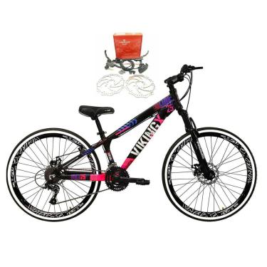 Imagem de Bicicleta Aro 26 Vikingx Tuff 21v Alumínio Freio Hidráulico a Disco Aros Vmaxx Pretos - Preto\Rosa X25