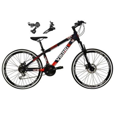 Imagem de Bicicleta Aro 26 Vikingx Tuff 21v Alumínio Câmbio Shimano Freio a Disco Aros Vmaxx Preto -  Roxo\Laranja X30