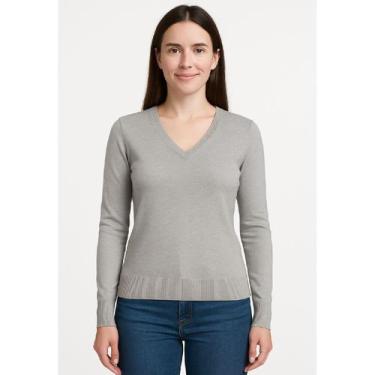 Imagem de Blusa de Frio Suéter De Inverno Feminino Gola V Facinelli, Cinza claro