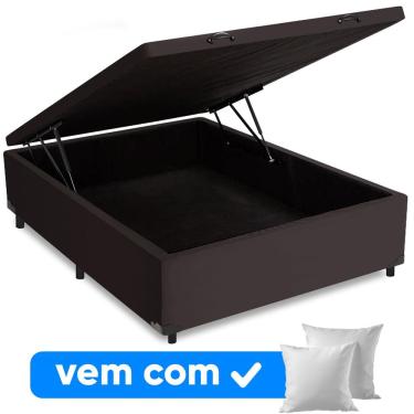 Imagem de Cama Box Baú Casal 138x188cm Kit 2 Travesseiros Sintético Suede Marrom Colchomax