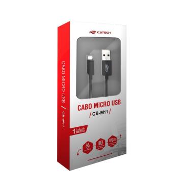 Imagem de Cabo USB-Micro USB C3tech CB-M11BK para Recarga e Sincronização 2A USB 2.0 Preto Nylon Sobre PVC 1 un