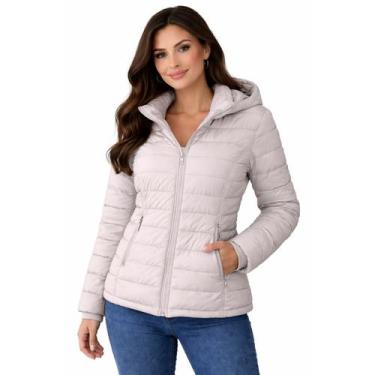 Imagem de Jaqueta Parka Feminina Puffer Com Capuz Inverno Nylon Cor:BegeTamanho: