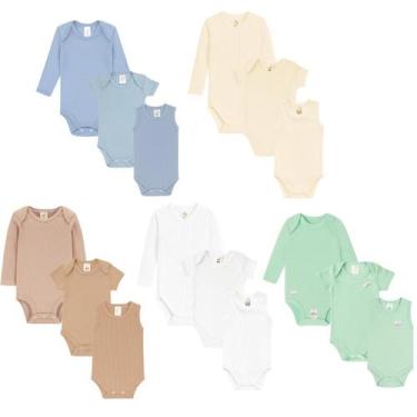 Imagem de Kit 15 peças Roupa Bebê 5 Body Manga Longa 5 Body Manga Curta 5 Regata