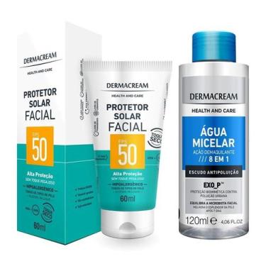 Imagem de Kit Protetor Solar Facial FPS 50 60ml e Água Micelar 120ml Dermacream 