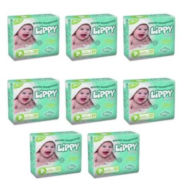 Imagem de Kit 8 fraldas infantis pacote com 20 tiras lippy baby p - total 160 fr