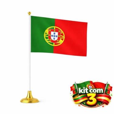 Imagem de Kit 3 Mini Bandeiras de Portugal com Base e Haste 30cm Decoração Event