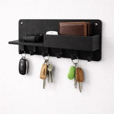 Imagem de Porta Chaves Organizador Parede Decorativo Preto Moderno Ganchos Decor