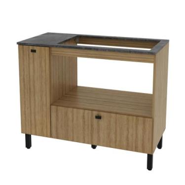 Imagem de Balcão Cozinha Cooktop 5 Bocas Amêndoa com 2 Portas e Nicho Para Forno