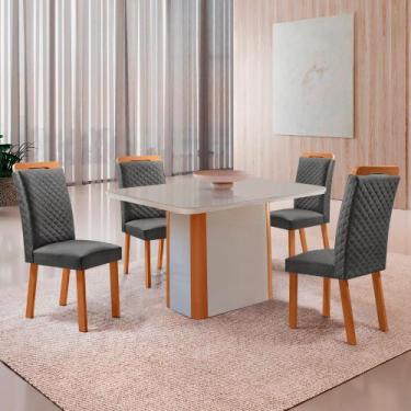 Imagem de Mesa de Jantar Isadora 120cm Tampo MDF Vidro Canto Copo com 4 Cadeiras