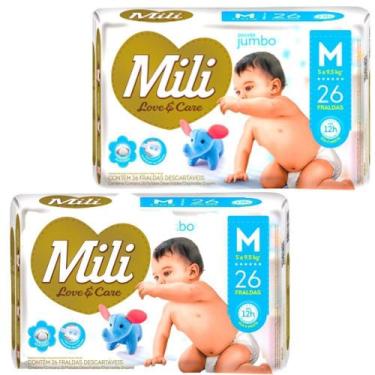 Imagem de Fralda Descartável Mili  Love & Care   Tamanho M   2 Pacotes com 26  (