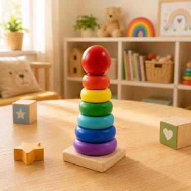 Imagem de Brinquedo Educativo Pedagógico Montessori Mini Torre Colorida Infantil