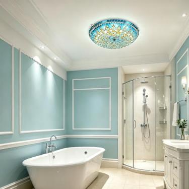 Imagem de MIXL - Luminária de teto azul Tiffany com montagem embutida, vidro colorido mediterrâne...