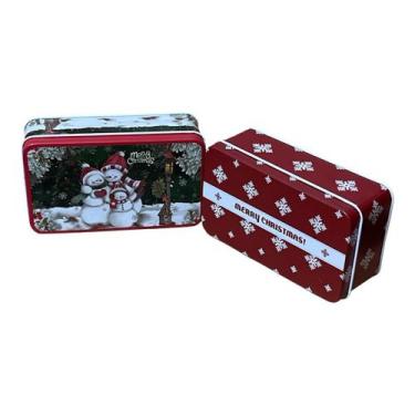 Imagem de Kit 02 Latas Natalinas Bonecos e Merry - 11cm - Tok da Casa