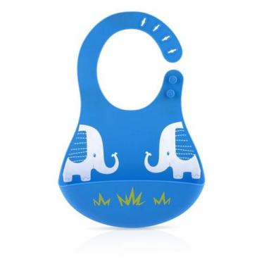 Imagem de Babador Impermeável 100% Silicone Com Porta Migalhas Rosa / Azul Nuby,