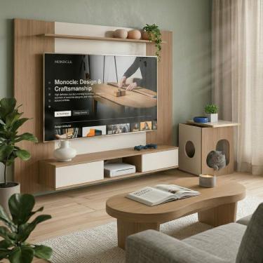 Imagem de Conjunto Sala de Estar Nevada 2 Portas 2 Prateleiras MDP MDF Carvalho e Off White Dkadidecor